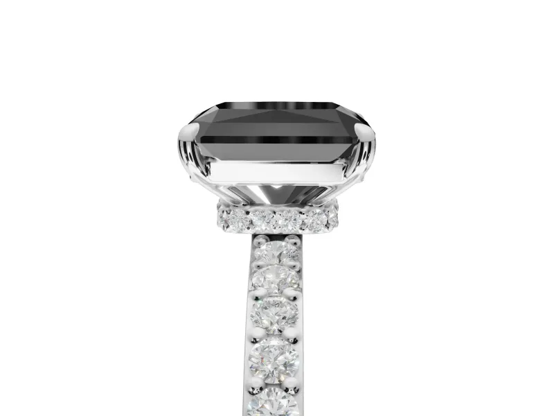 Radiant Cut Hidden Halo Solitaire Engagement Ring Setting for a Black Center | Pavé Band | Platinum