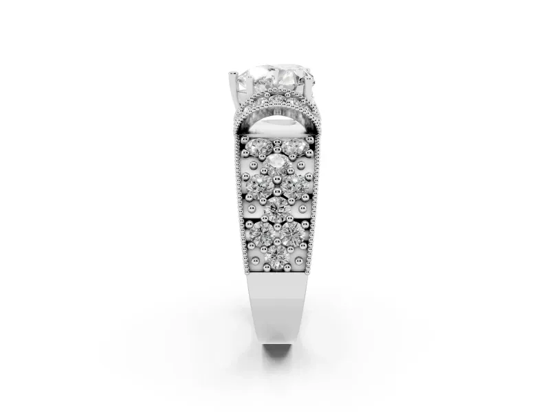 Heart-Shaped Vintage Milgrain Pave Engagement Ring Setting | Crescent Side Rows | Platinum