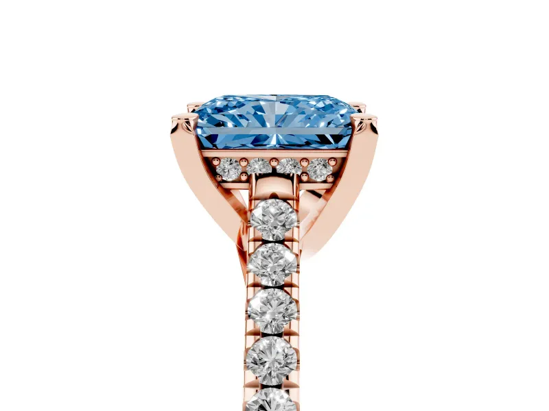 Radiant Cut Hidden Halo Pave Engagement Ring Setting for a Fancy Blue Lab-Grown Diamond | Claw Prongs | Rose Gold