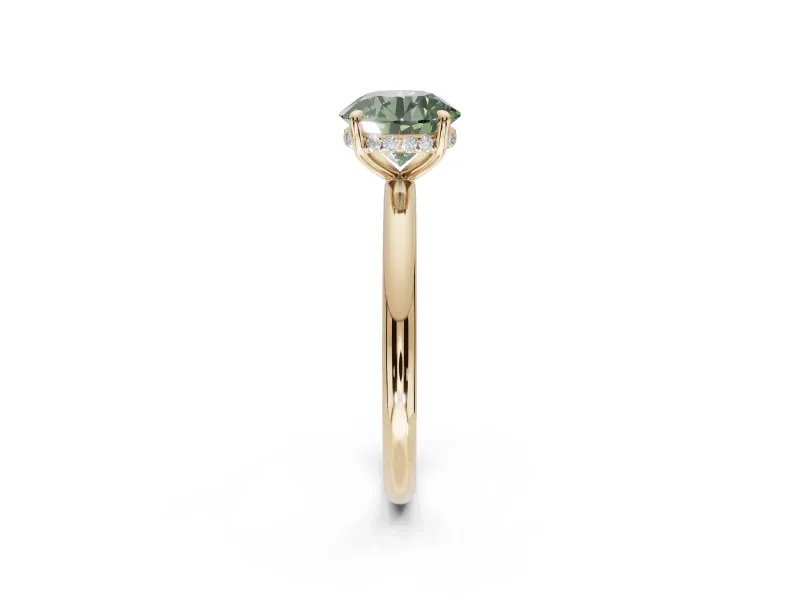 Round Hidden Halo Ring Setting for a Fancy Green Lab-Grown Diamond | Yellow Gold