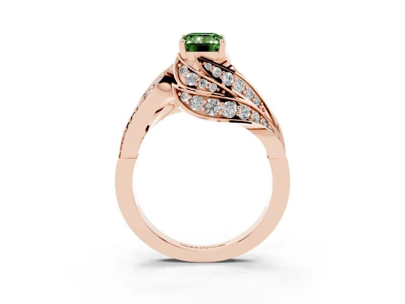 Emerald Cut Bypass Hidden Halo Engagement Ring Setting for a Fancy Green Lab-Grown Diamond | Graduated Pavé | Rose Gold