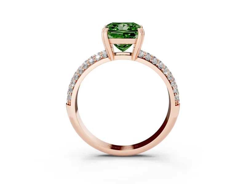 Princess Cut Three Row Pave Engagement Ring Setting for a Fancy Green Lab-Grown Diamond | Rose Gold