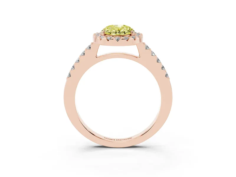 Oval Halo Engagement Ring Setting for a Fancy Yellow Lab-Grown Diamond | Single Row Pavé Band | Rose Gold