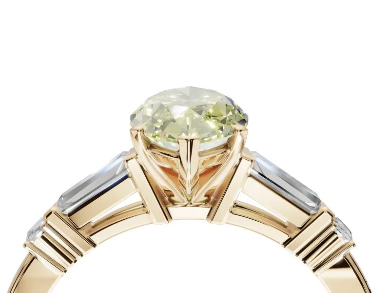 Marquise Tapered Baguette Engagement Ring Setting for a Fancy Yellow Lab-Grown Diamond | Yellow Gold