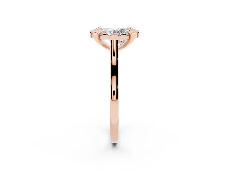 Round Claw Corner Halo Engagement Ring Setting | Slim Plain Band | Rose Gold
