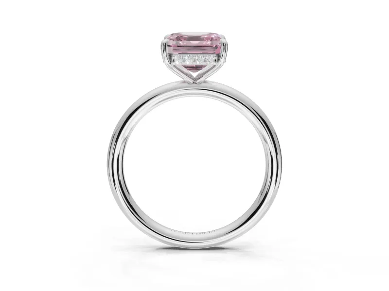 Asscher Cut Hidden Halo Ring Setting for a Fancy Pink Lab-Grown Diamond | White Gold