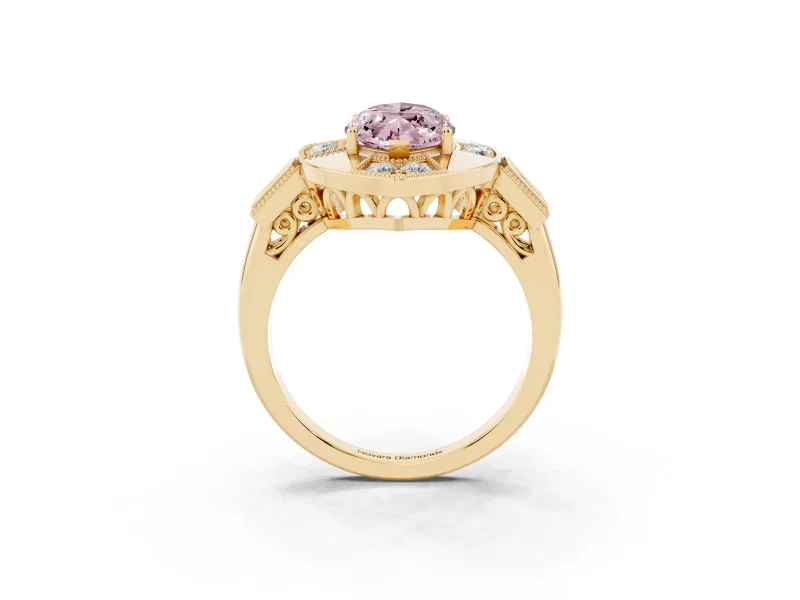 Marquise Milgrain Sectioned Halo Engagement Ring Setting for a Fancy Pink Lab-Grown Diamond | Yellow Gold
