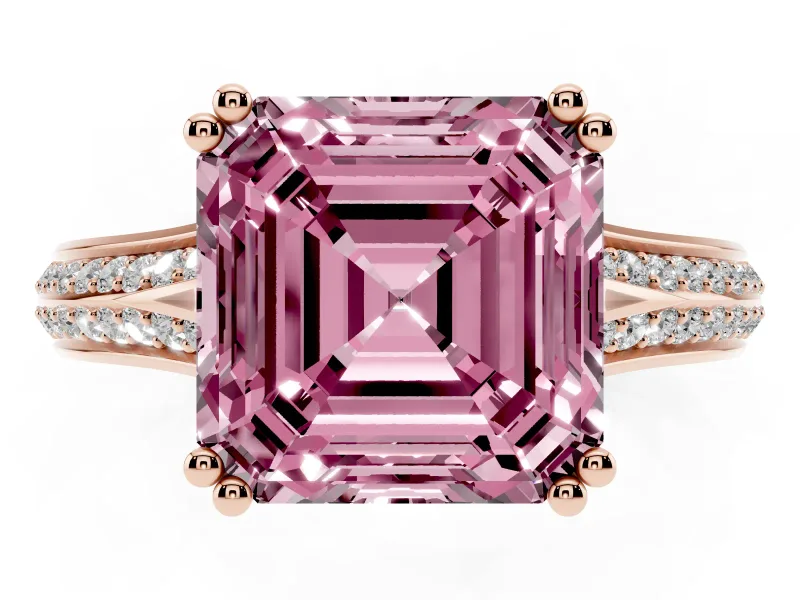 Asscher Cut Pave Split Shank Engagement Ring Setting for a Fancy Pink Lab-Grown Diamond | Double Claw Prongs | Rose Gold