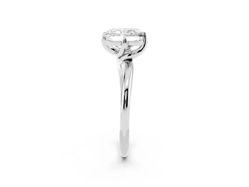 Radiant Cut Bypass Solitaire Engagement Ring Setting | Plain Polished Band | Sterling Silver