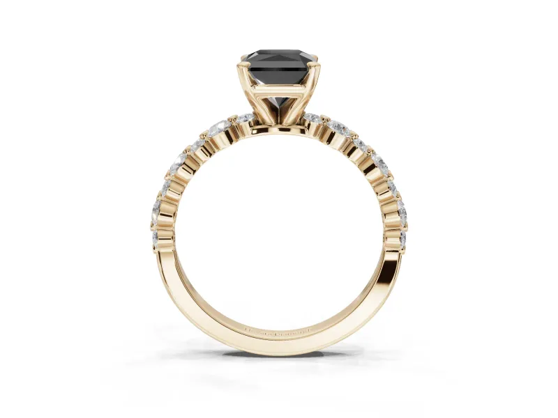 Radiant Cut Pavé Engagement Ring Setting for a Black Center | Alternating Accents | Yellow Gold