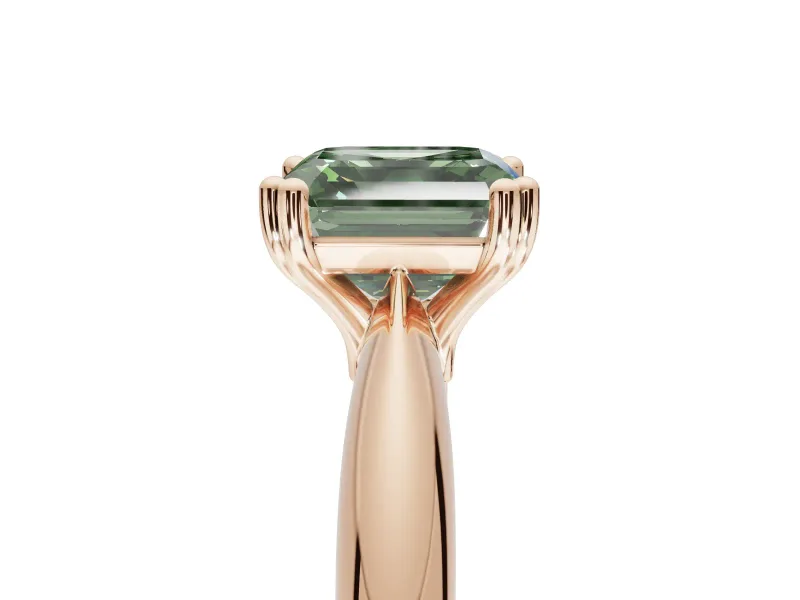 Princess Cut Tapered Solitaire Engagement Ring Setting for a Fancy Green Lab-Grown Diamond | Rose Gold