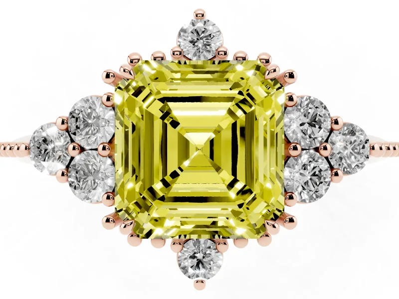 Asscher Cut Cluster Engagement Ring Setting for a Fancy Yellow Lab-Grown Diamond | Rose Gold