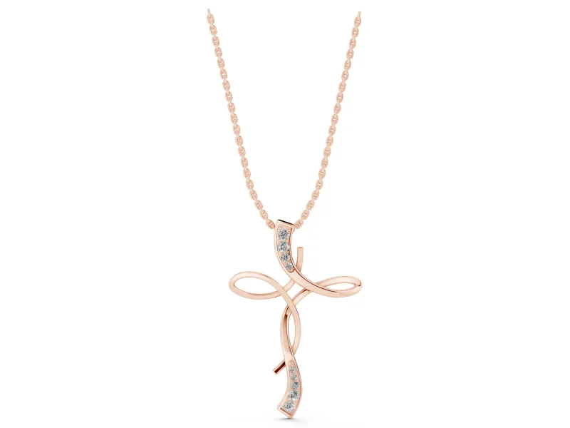 Round Lab-Grown Diamond Graduated Twist Cross Necklace | Infinity Loops | Rose Gold