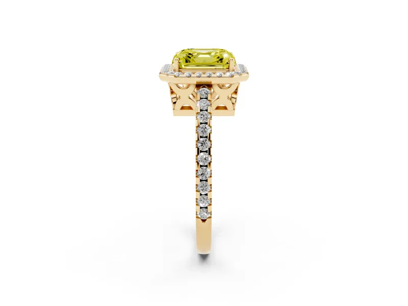 Asscher Cut Pave Halo Engagement Ring Setting for a Fancy Yellow Lab-Grown Diamond | Yellow Gold