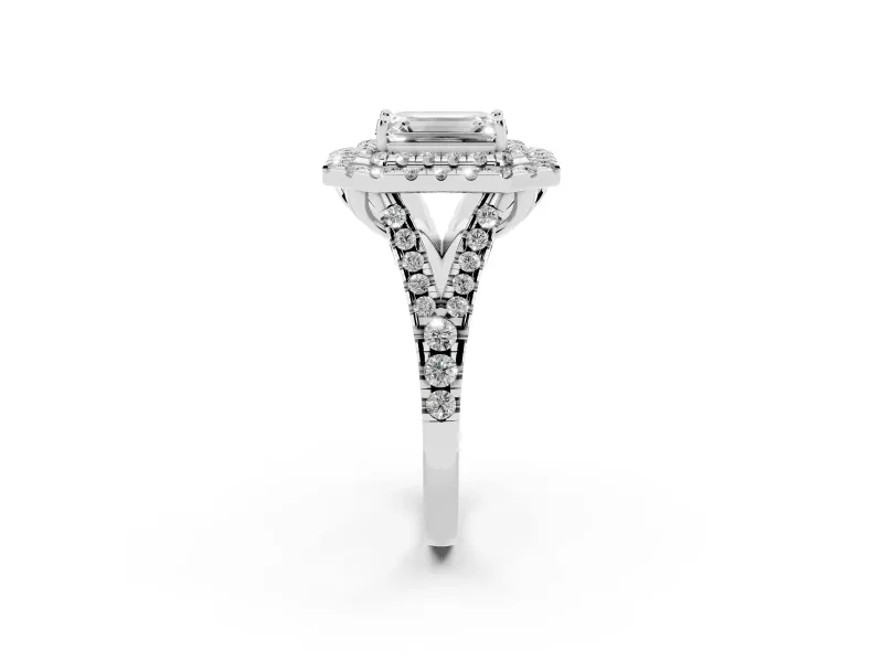 Emerald Cut Halo Split Shank Engagement Ring Setting | Platinum