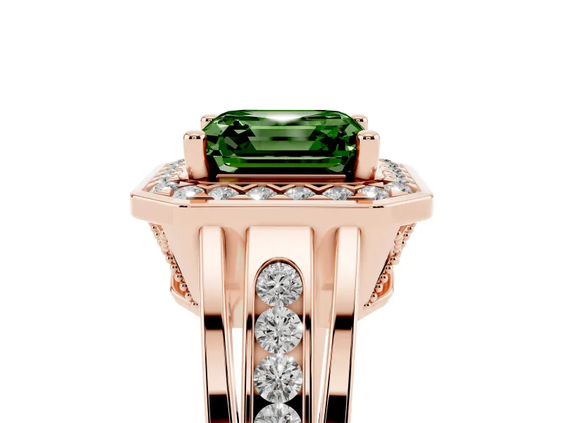 Asscher Cut Halo Engagement Ring Setting for a Fancy Green Lab-Grown Diamond | Channel-Set Split Shank | Rose Gold