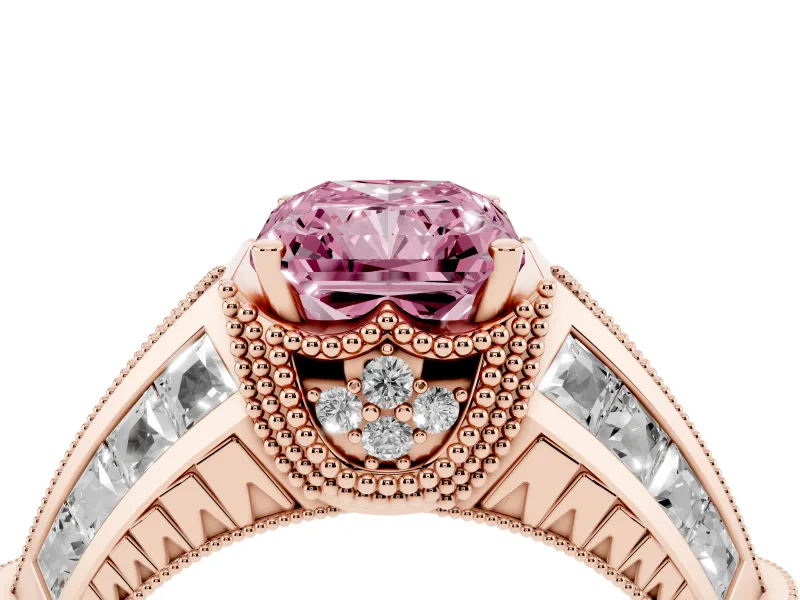 Radiant Cut Vintage Milgrain Engagement Ring Setting for a Fancy Pink Lab-Grown Diamond | Hidden Halo | Rose Gold
