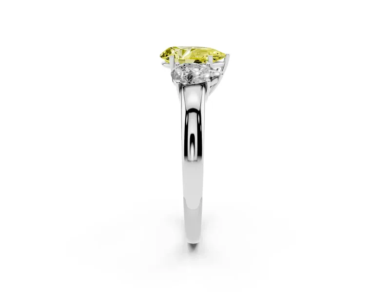 Pear-Shaped Three Stone Engagement Ring Setting for a Fancy Yellow Lab-Grown Diamond | Matching Side Stones | Platinum