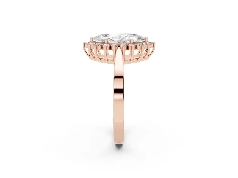 Marquise Cut Diamond Halo Ring Set in Rose gold with Round Halo and Smooth Solitaire Band