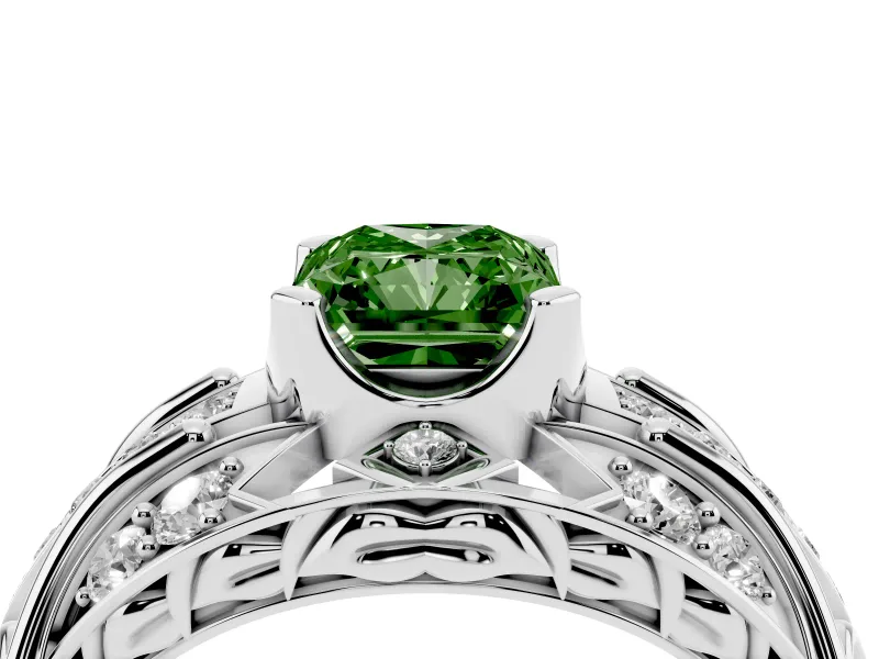 Radiant Cut Art Deco Engagement Ring Setting for a Fancy Green Lab-Grown Diamond | White Gold