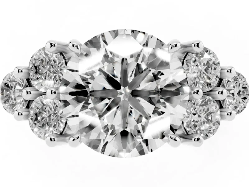 Round Cluster Side Stone Engagement Ring Setting | Plain Band | White Gold