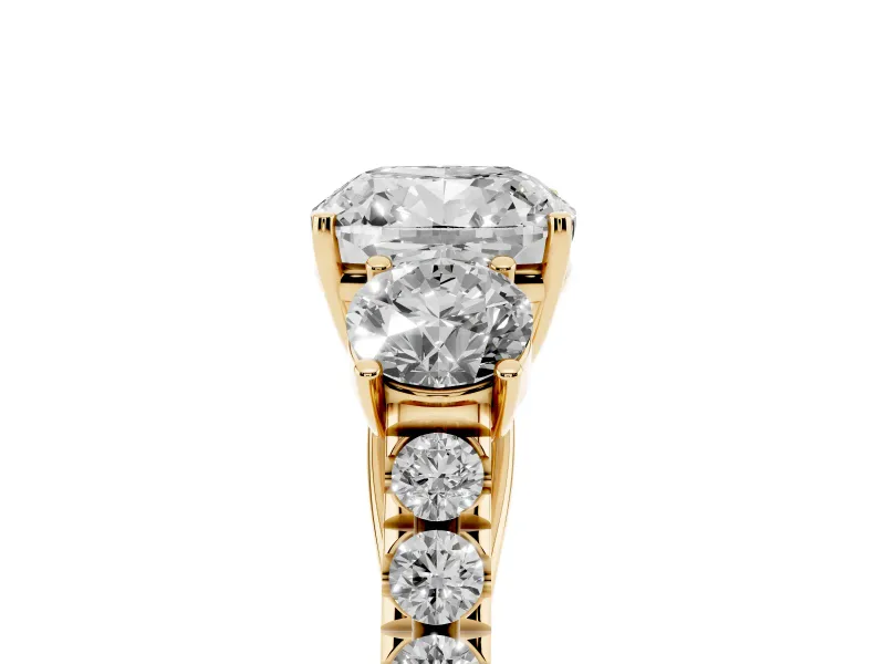 Cushion Cut Three Stone Engagement Ring Setting | Yellow Gold