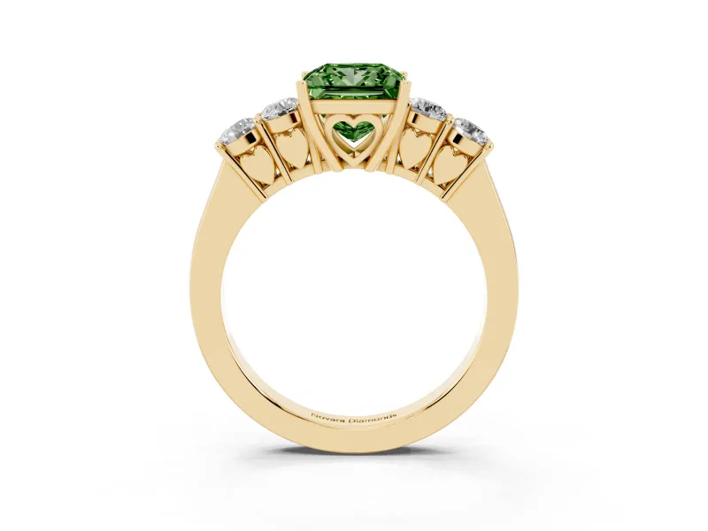 Princess Cut 5 Stone Engagement Ring Setting for a Fancy Green Lab-Grown Diamond | Yellow Gold