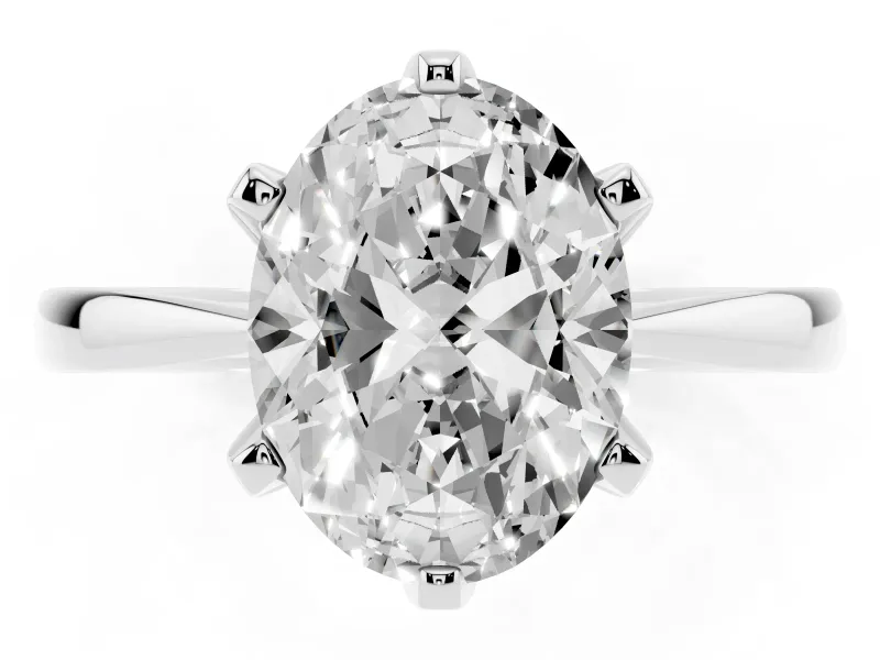 Oval Cut Diamond Solitaire Engagement Ring Set in Silver with Slim Tapered Solitaire Band