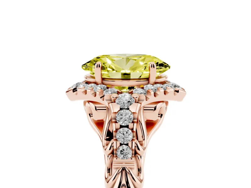 Oval Hidden Halo Filigree Engagement Ring Setting for a Fancy Yellow Lab-Grown Diamond | Rose Gold