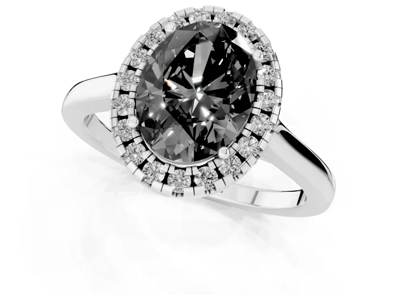 Oval Halo Engagement Ring Setting for a Black Center | Flat Tapered Band | Sterling Silver