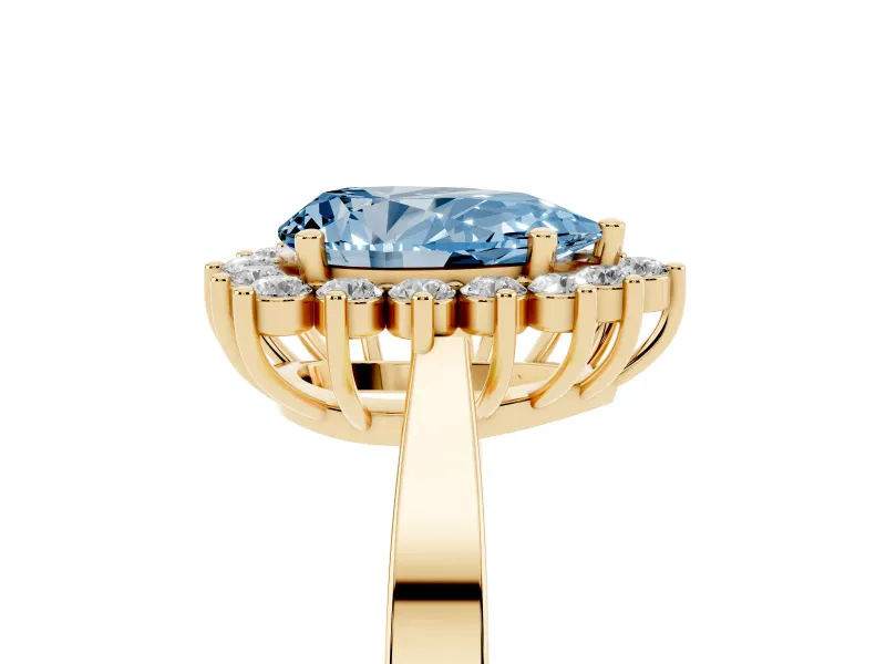 Pear-Shaped Scalloped Halo Engagement Ring Setting for a Fancy Blue Lab-Grown Diamond | Yellow Gold