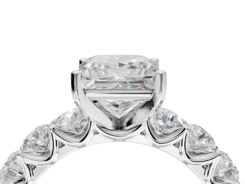 Princess Cut Side Stone Engagement Ring Setting | Scalloped Prong Accents | Platinum
