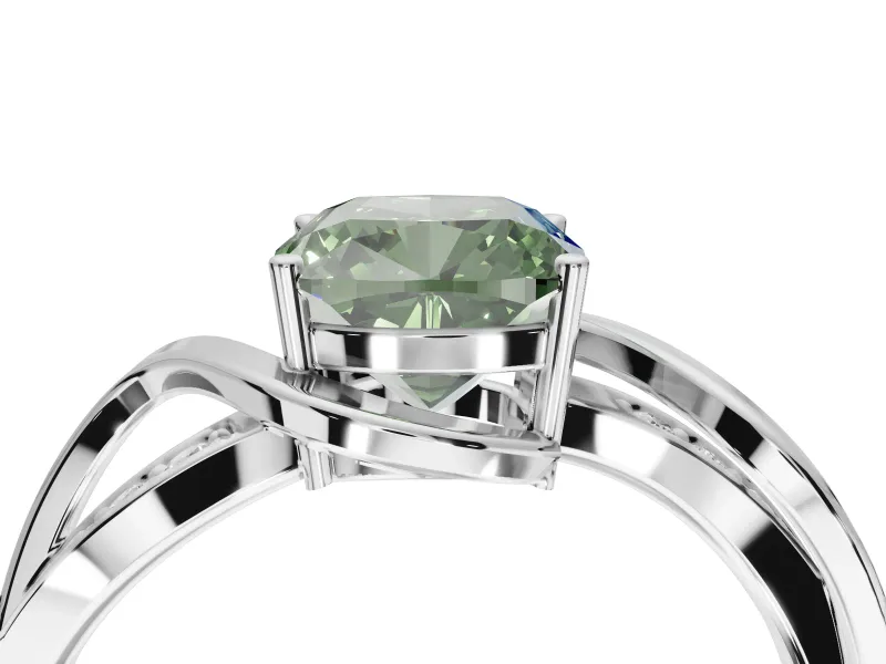 Cushion Cut Bypass Solitaire Engagement Ring Setting for a Fancy Green Lab-Grown Diamond | Pavé Strands | White Gold