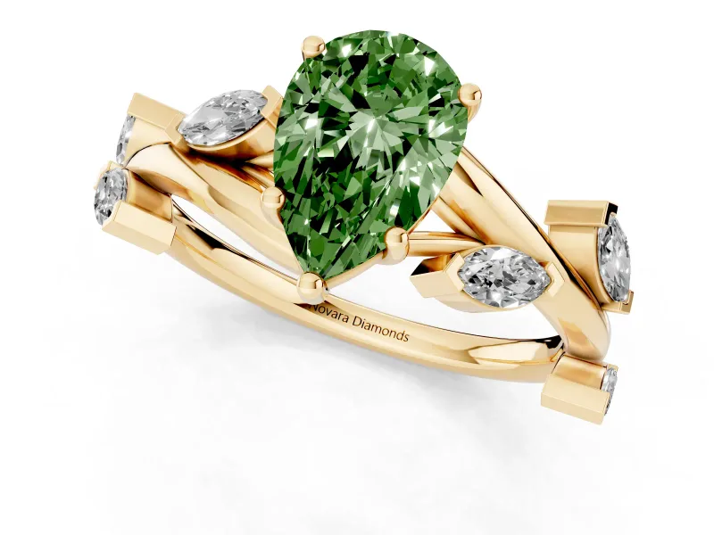 Pear-Shaped Twisted Vine Engagement Ring Setting for a Fancy Green Lab-Grown Diamond | Yellow Gold