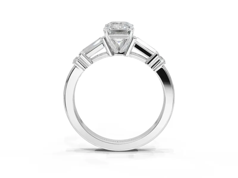 Emerald Cut Tapered Baguette Engagement Ring Setting | Bar Set Sides | Sterling Silver