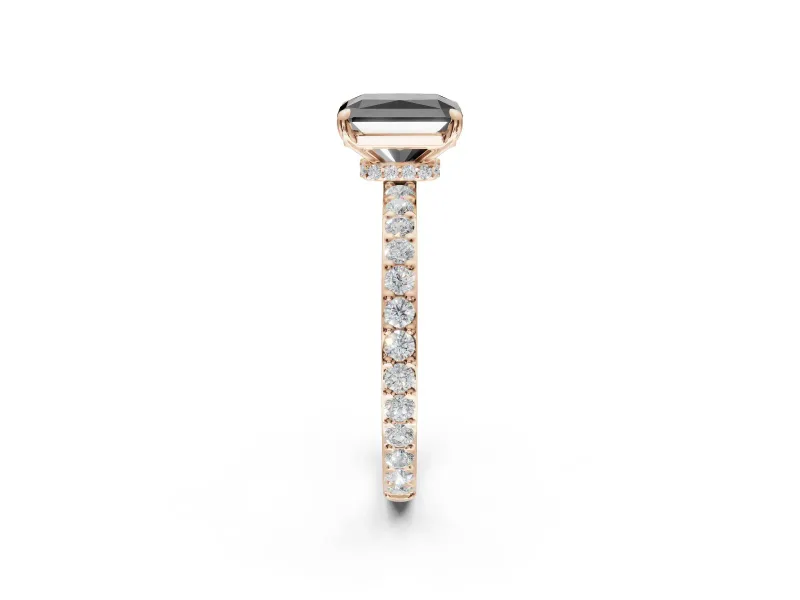 Radiant Cut Hidden Halo Solitaire Engagement Ring Setting for a Black Center | Pavé Band | Rose Gold