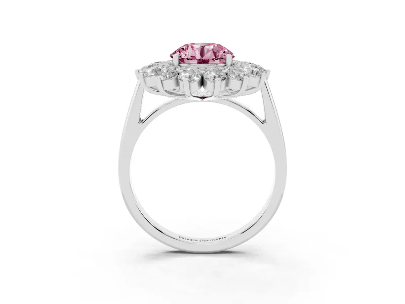 Round Floral Halo Engagement Ring Setting for a Fancy Pink Lab-Grown Diamond | Plain Band | Platinum