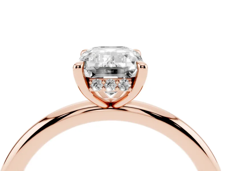 Emerald Cut Diamond Solitaire Ring Set in Rose gold with Thin Band and Prong Setting