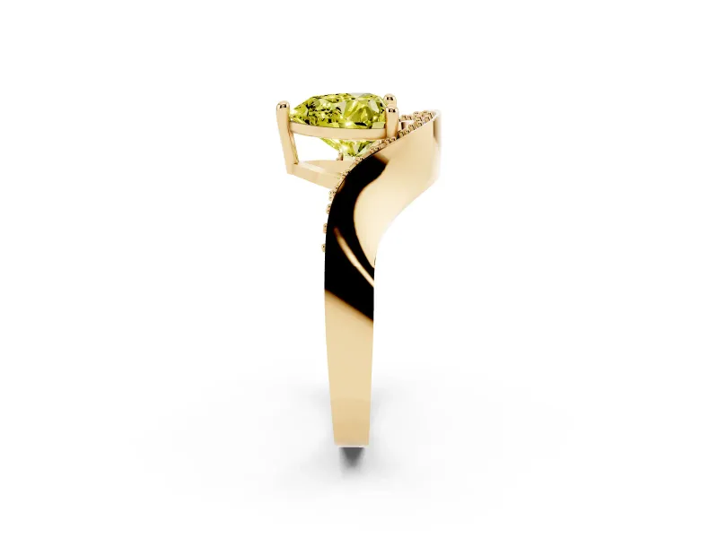 Heart-Shaped Bypass Solitaire Engagement Ring Setting for a Fancy Yellow Lab-Grown Diamond | Pavé Ribbon | Yellow Gold