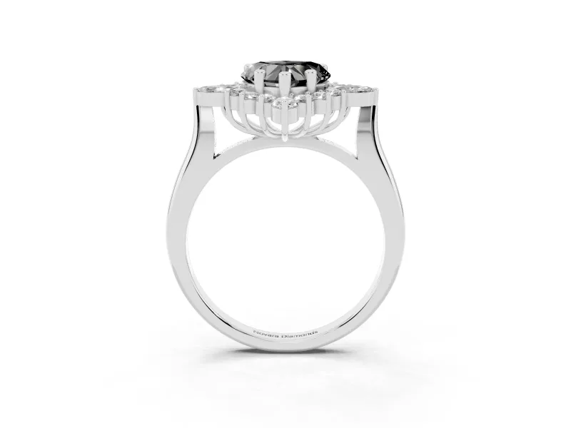 Fancy Black Heart Cut Diamond Cluster Halo Ring Set in Silver with Marquise and Round Accents