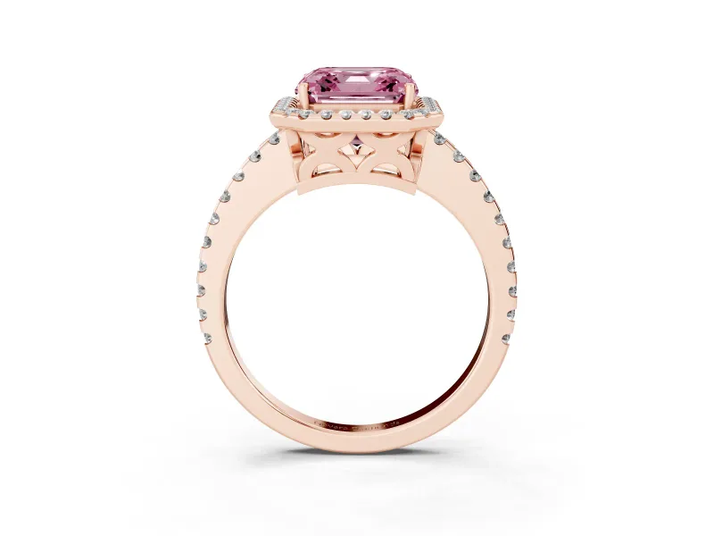 Asscher Cut Pave Halo Engagement Ring Setting for a Fancy Pink Lab-Grown Diamond | Rose Gold
