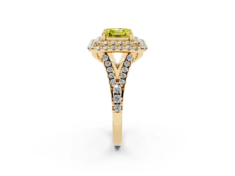 Asscher Cut Halo Split Shank Engagement Ring Setting for a Fancy Yellow Lab-Grown Diamond | Yellow Gold