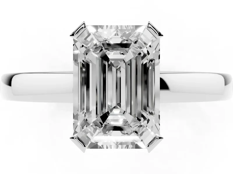 Emerald Cut Solitaire Engagement Ring Setting | Flat Tab Prongs | White Gold