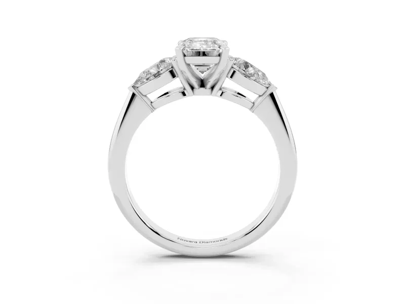 Emerald Cut Three-Stone Engagement Ring Setting | Pear Side Stones | Sterling Silver