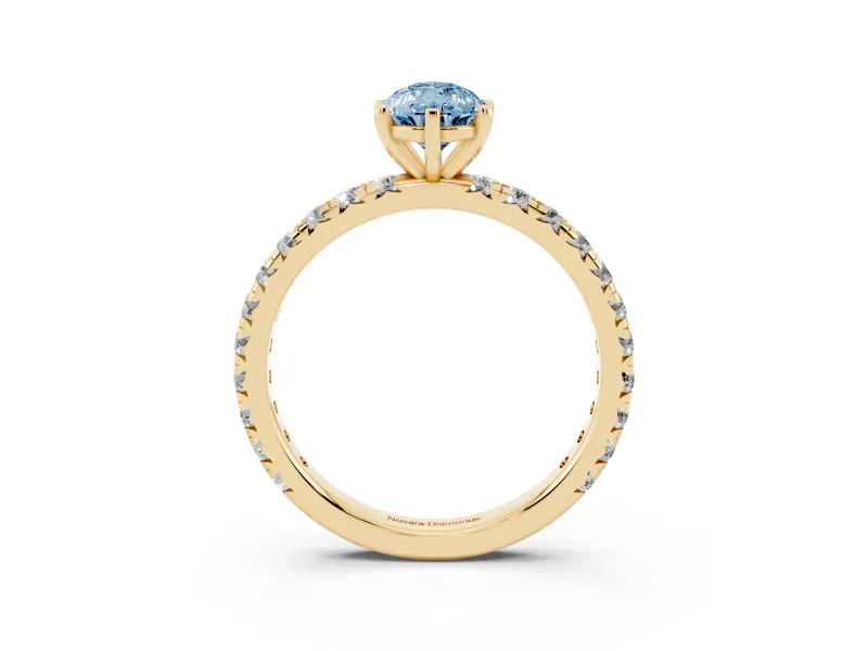 Pear-Shaped Pavé Engagement Ring Setting for a Fancy Blue Lab-Grown Diamond | Yellow Gold