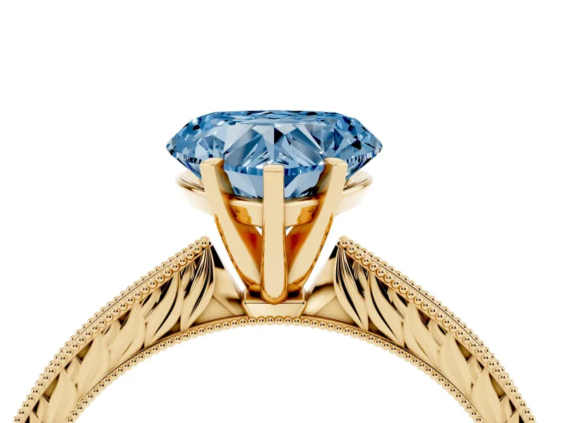 Heart-Shaped Engraved Engagement Ring Setting for a Fancy Blue Lab-Grown Diamond | Yellow Gold