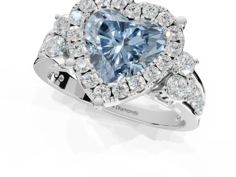 Heart-Shaped Halo Engagement Ring Setting for a Fancy Blue Lab-Grown Diamond | Graduated Channel Band | White Gold