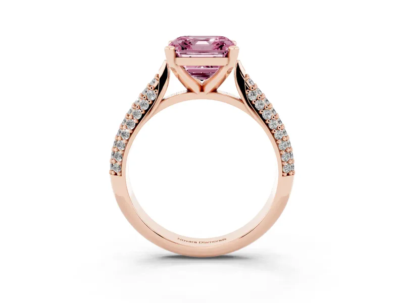 Asscher Cut Pavé Solitaire Engagement Ring Setting for a Fancy Pink Lab-Grown Diamond | Multi-Row Shoulders | Rose Gold