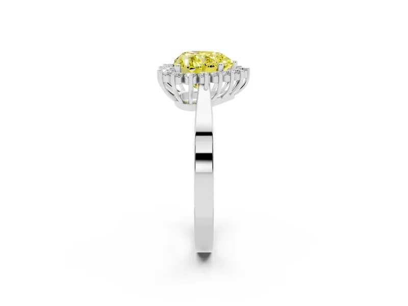 Fancy Yellow Heart Cut Diamond Halo Ring Set in White gold with Round Halo and Smooth Solitaire Band