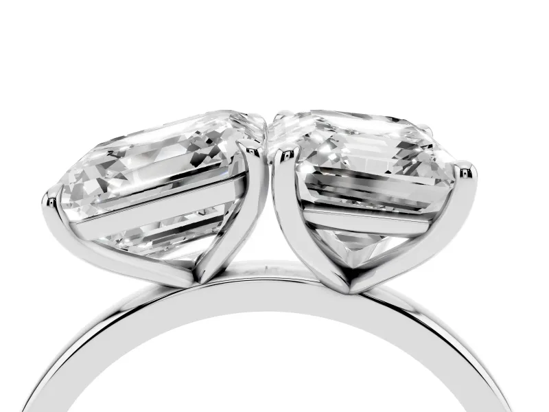 Asscher Cut and Emerald Cut Toi Moi Ring Set in Silver with Prong Setting